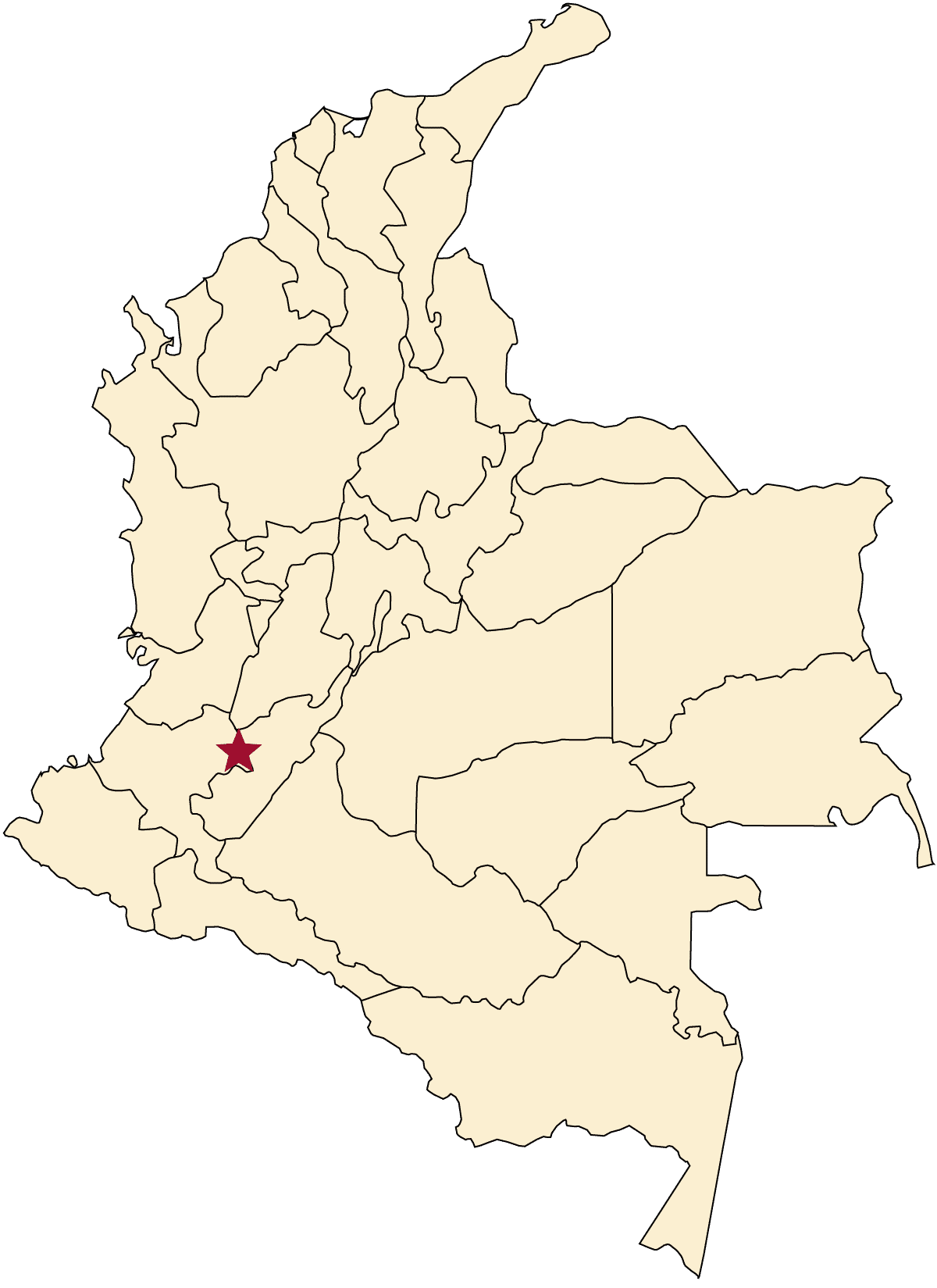 huila, Colombia map with red star