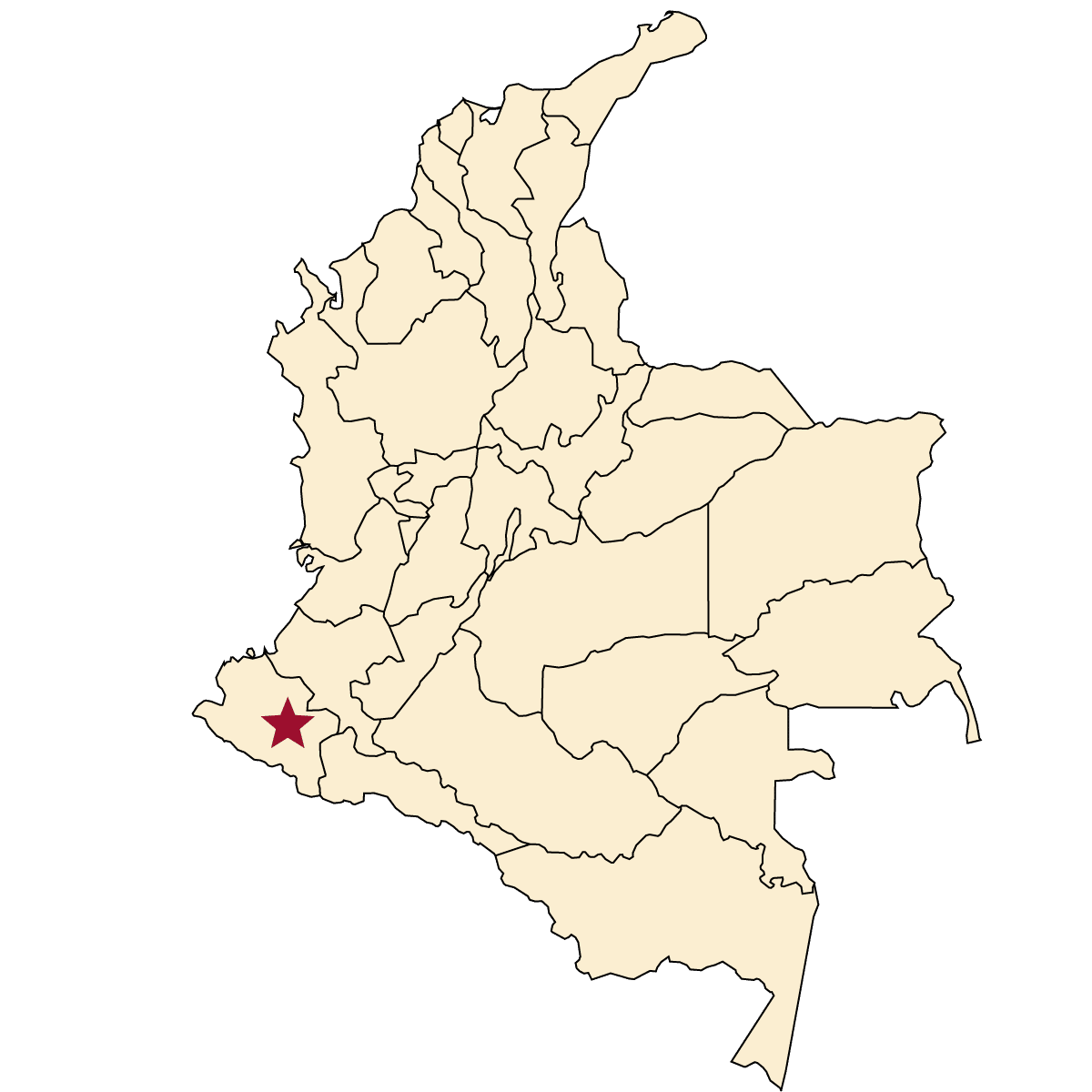 map of Colombia with a star on Narino