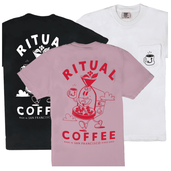 3 Roaster Tees in black, white, and pink