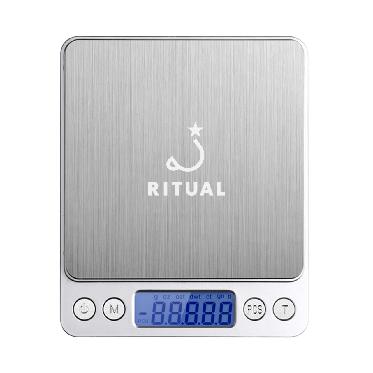 Silver scale with Ritual's cup and star logo etched on top