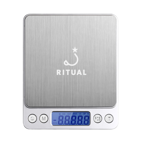 Silver scale with Ritual's cup and star logo etched on top