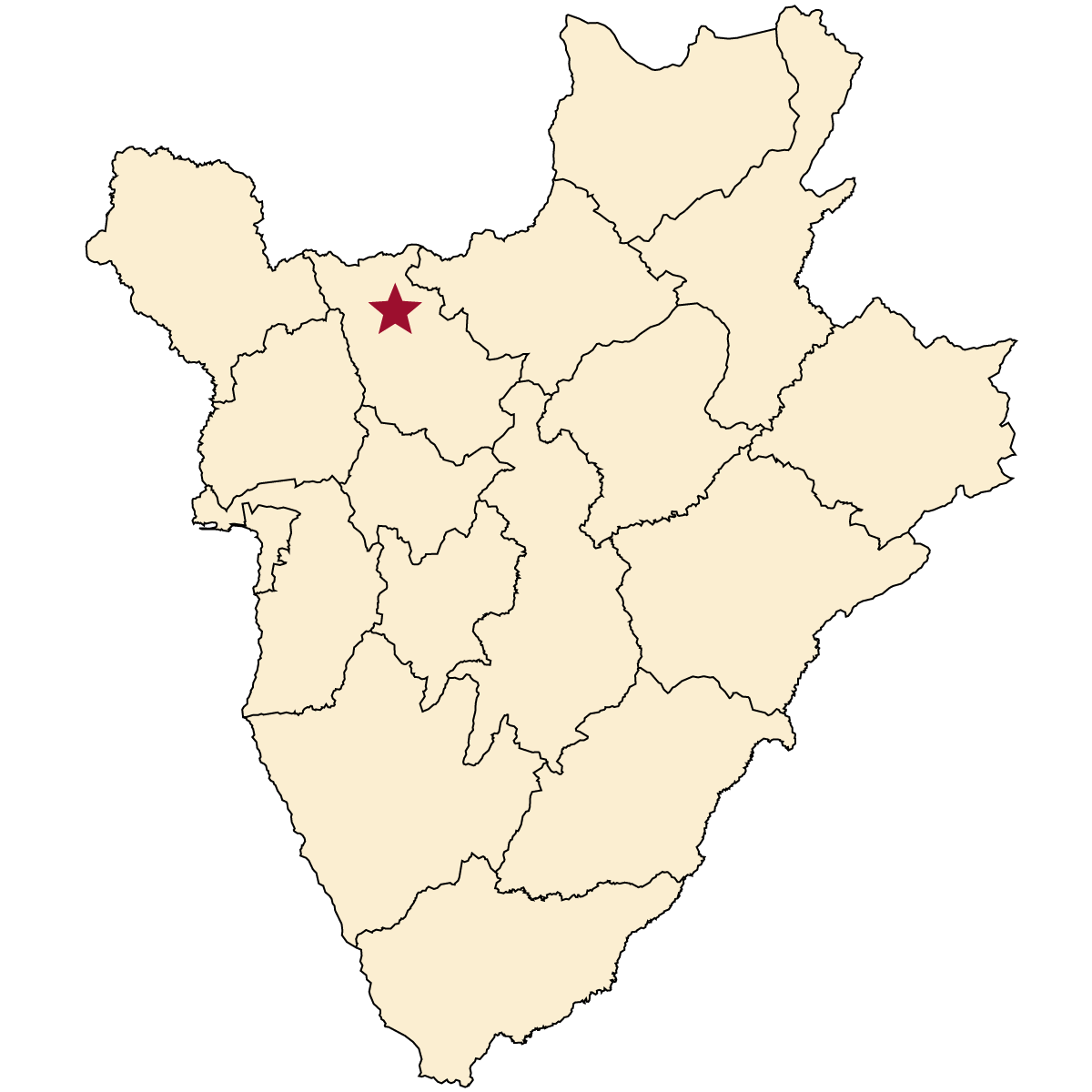 map of Burundi with a star on Kayanza