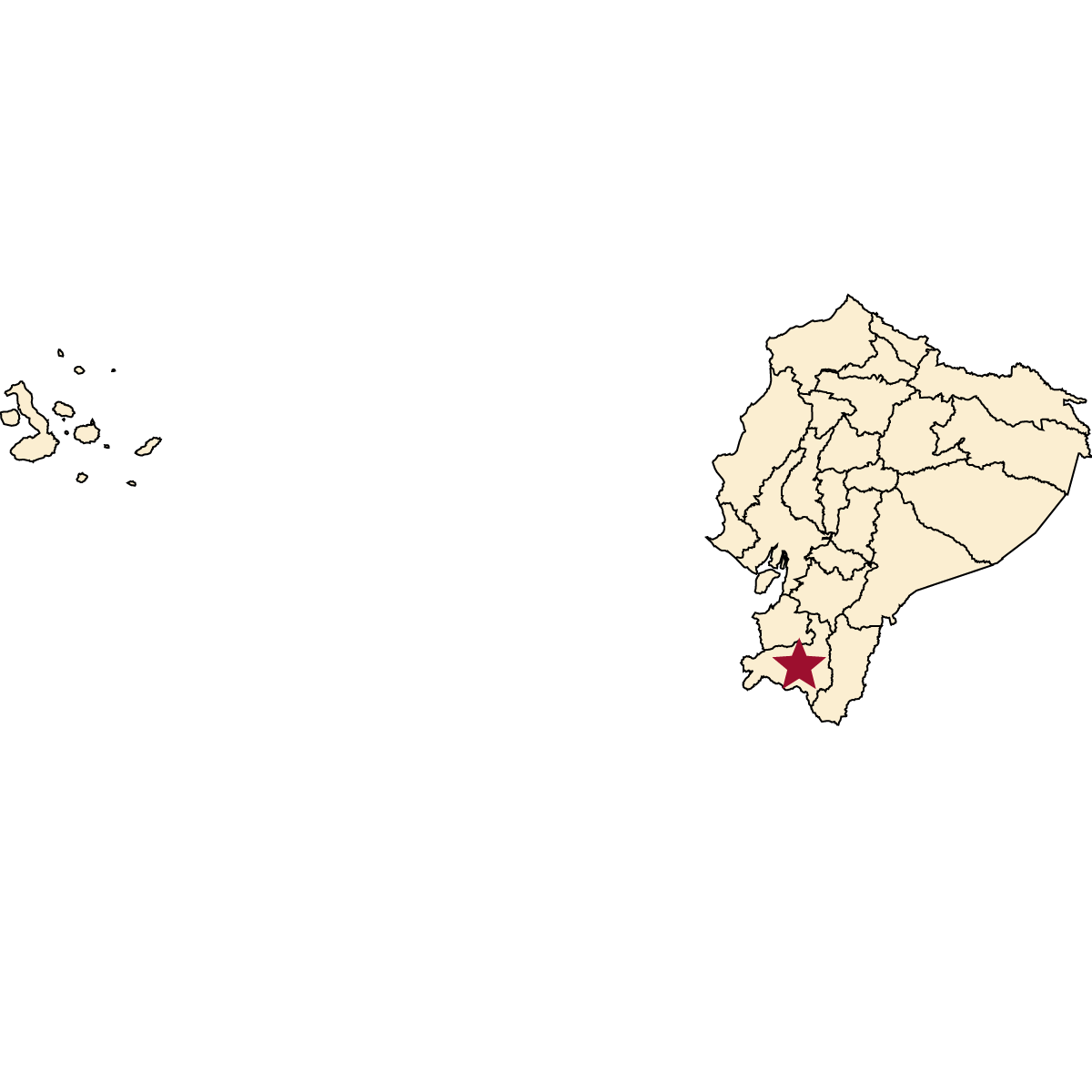 Map of Ecuador with red star marking Loja