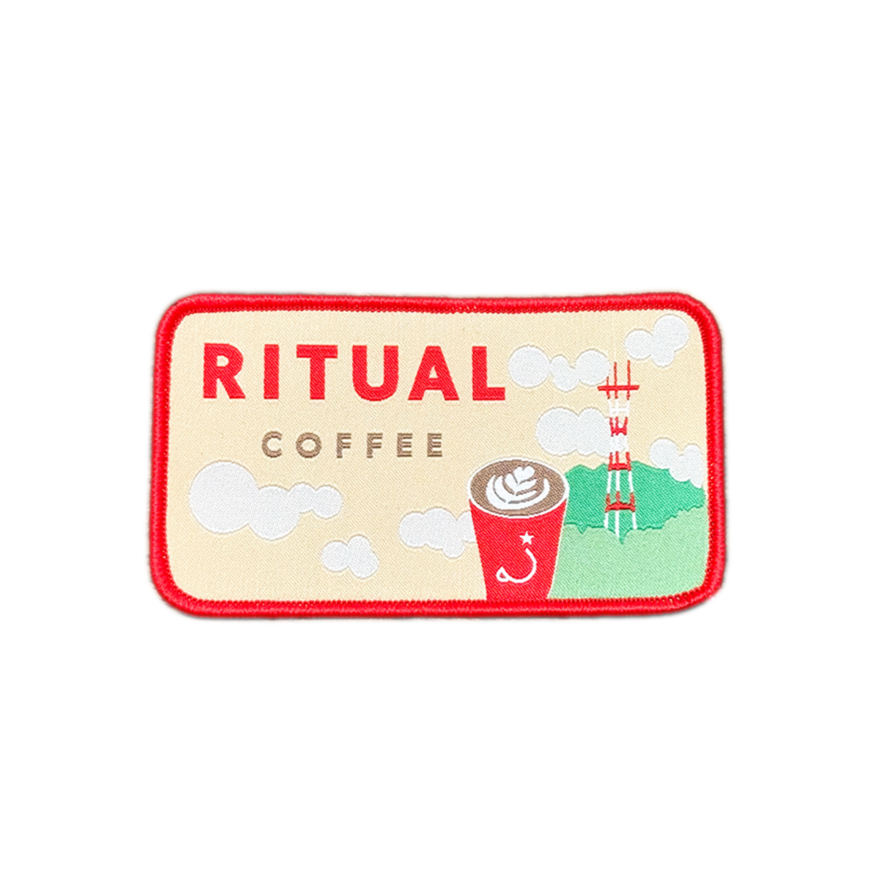 Rectangular patch with Sutro Tower, red coffee cup, and reads "Ritual Coffee."