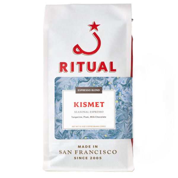 white bag of kismet seasonal espresso blend